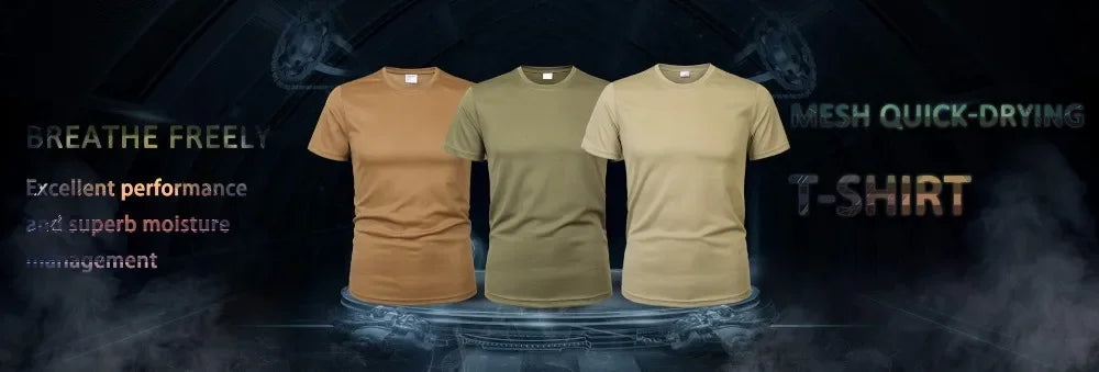 MEGE Brand Clothing Tactical Men's Tee Shirt Round Neck Solid Shirt Short Sleeve Breathable quick-drying Casual Shirt.