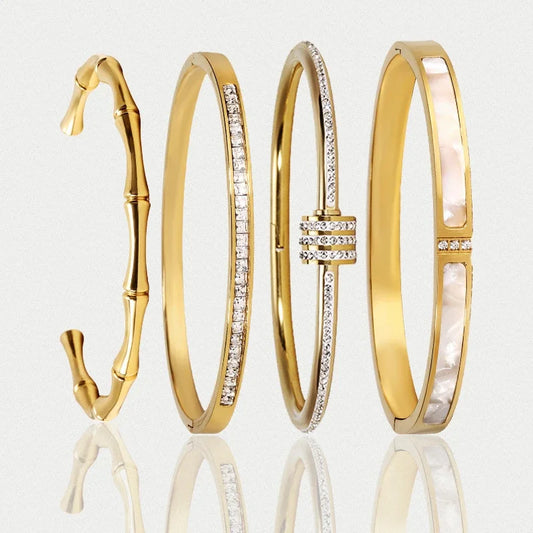 Titanium Steel Gold Silver Color Bangles for Women Girls Trend Waterproof Jewelry Luxury Sparkling Zircon Bracelet Bangle.