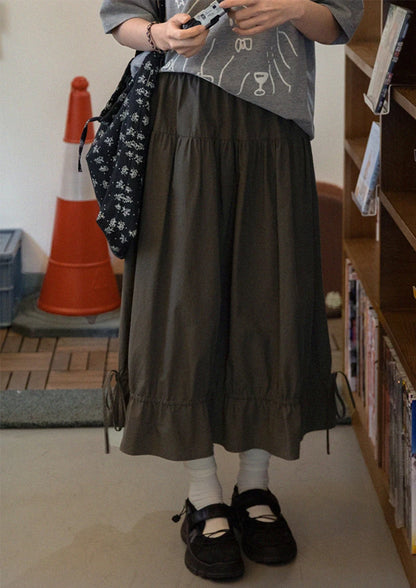 Vintage Black Midi Skirt Women Japanese Harajuku Drawstring Bud Skirts Summer Streetwear Korean Casual Design A Line Faldas New