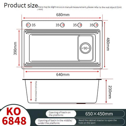 304 stainless steel Undermount Kitchen Sink Embossed Silver Large Single Bowl with Accessories Thickened Sinks
