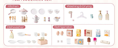 Robotime Robud Kids Corner Kitchen Playset Wooden Play Kitchen Set with Realistic Sound Pretend Play Gift for Boys Girls Pink.