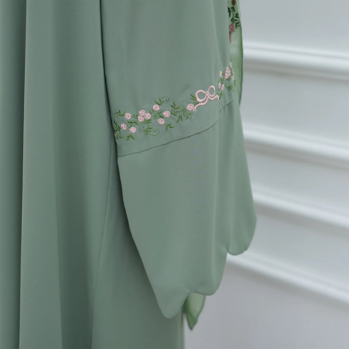 Front Open Abaya with Hijab 2 Piece Set Muslim Embroidery Abayas for Women Dubai Modest Islamic Clothing Kaftan Turkish Dresses