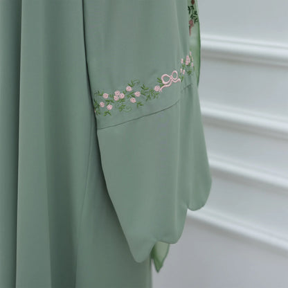Front Open Abaya with Hijab 2 Piece Set Muslim Embroidery Abayas for Women Dubai Modest Islamic Clothing Kaftan Turkish Dresses