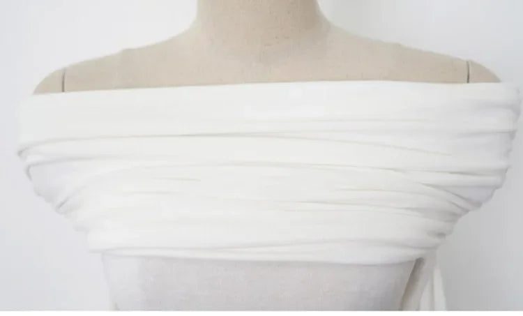 Korean Dongdaemun Spring Summer New Style Elegant One Shoulder Pleated Thin Long Sleeve Slimming Fit Cotton T-Shirt.