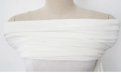 Korean Dongdaemun Spring Summer New Style Elegant One Shoulder Pleated Thin Long Sleeve Slimming Fit Cotton T-Shirt.