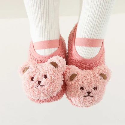 Warm Newborn First Walker for Boy Girl Cartoon Animal Bear Indoor Non-slip Floor Shoes Winter Fury Plush Floor Shoes