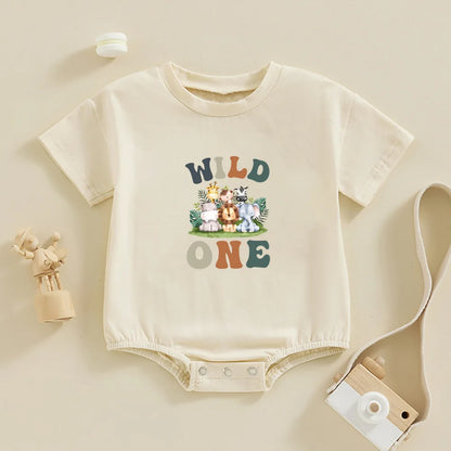 Wild One First Birthday Baby Bubble Strampler Safari Zoo Tier 1. Geburtstag Übergroßes T-Shirt Strampler Unisex Natürliches Kleinkind-T-Shirt.