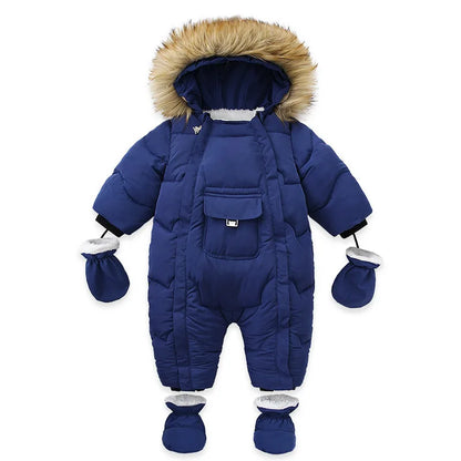 AYNIGIELL 2024 Winter Neugeborenen Verdickung Overall Integrierte Wolle Mit Kapuze Unten Strampler Baby Jungen und Mädchen Warme Schneefeste Overalls