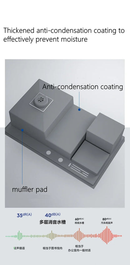 Nano Kitchen Sink Multi-Function Stepped Kitchen Sink 304 Stainless Steel Vegetable Washing Basin With High Pressure Cup Washer