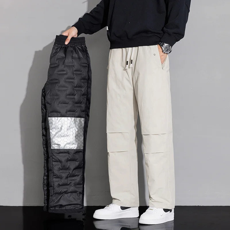 2025 Men's New, Lace-Up Elastic Waist Warm, Tooling, Outdoor Down Pants.
