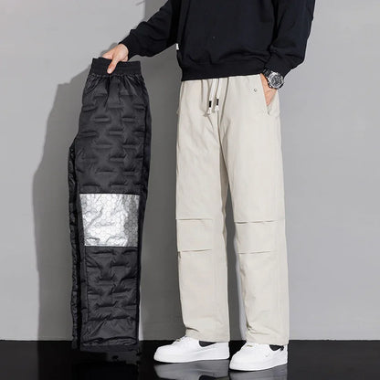2025 Men's New, Lace-Up Elastic Waist Warm, Tooling, Outdoor Down Pants.