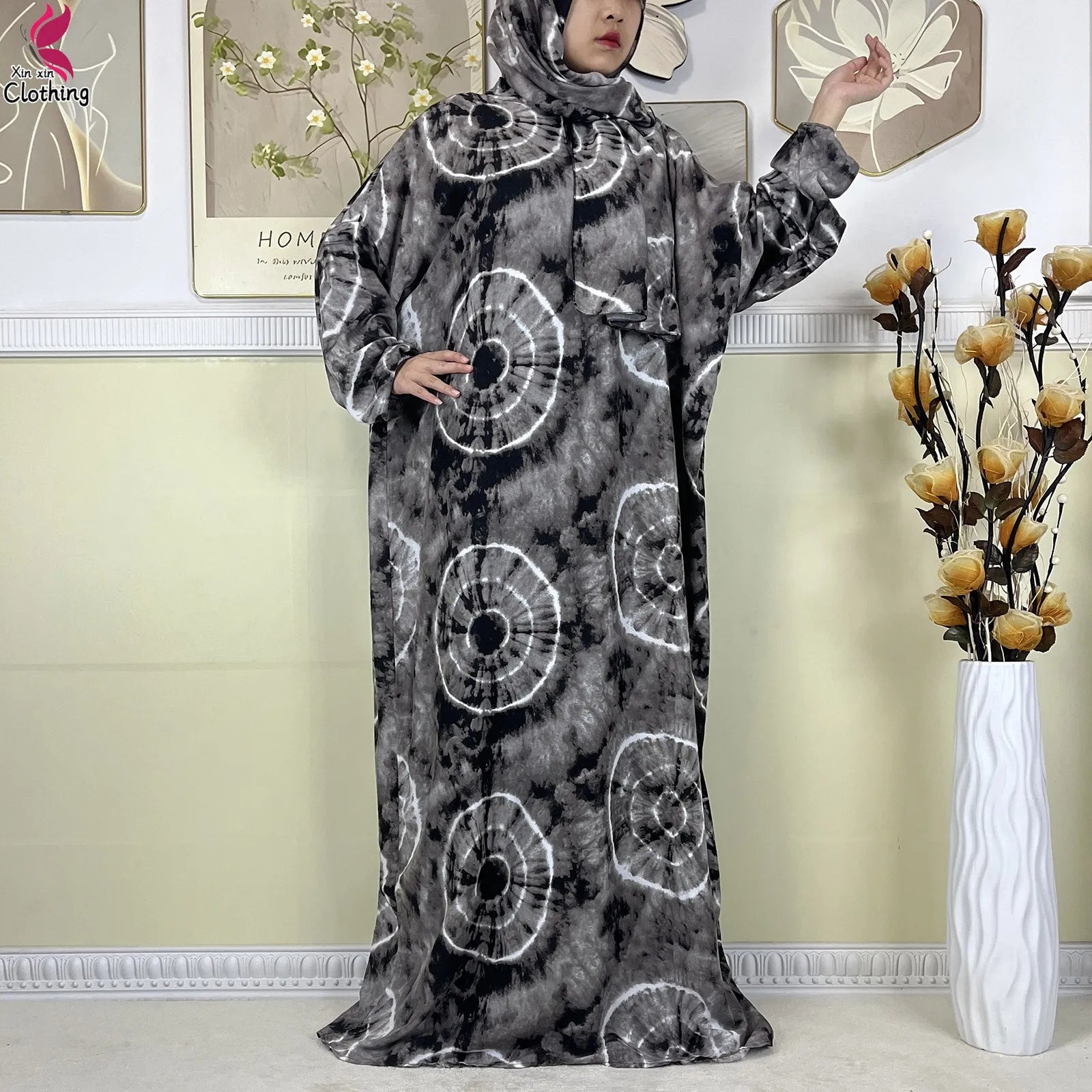 2025 New Muslim Abayas For Women Ramadan Prayer Garment Dubai Middle East Femme Robe Cotton Loose African Dress Turban Attached.