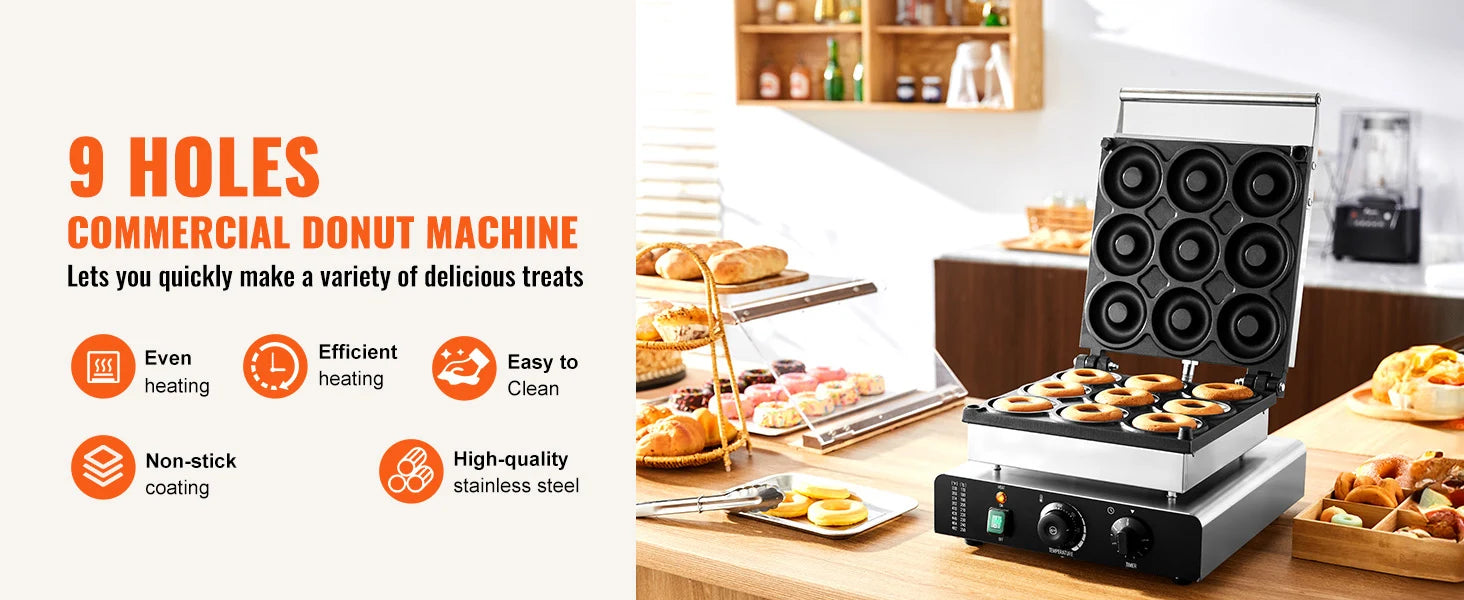 SucceBuy Electric Donut Maker Commercial Doughnut Machine with Non-stick Surface Double-Sided Heating Waffle Doughnut Machine.