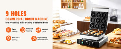 SucceBuy Electric Donut Maker Commercial Doughnut Machine with Non-stick Surface Double-Sided Heating Waffle Doughnut Machine.