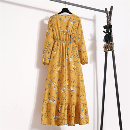 Frühling Sommer Frauen Maxi Kleider Casual Volle Hülse Floral Gedruckt Oansatz Frau Bohe Strand Party Lange Kleid Mujer Vestidos