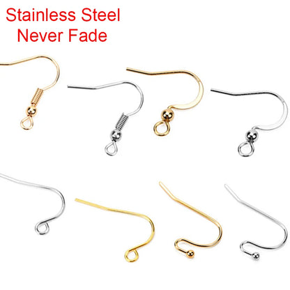 50pcs Never Fade PVD Stainless Steel Earrings Hooks Clasp Bulk Anti Allergy Earring Making Earing Wires For Diy Jewelry Findings.