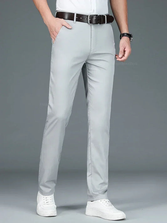Summer New Men's Bamboo Fiber Slim Business Casual Pants Fashion Classic Breathable Designer Formal Long Trouser Male Clothing.