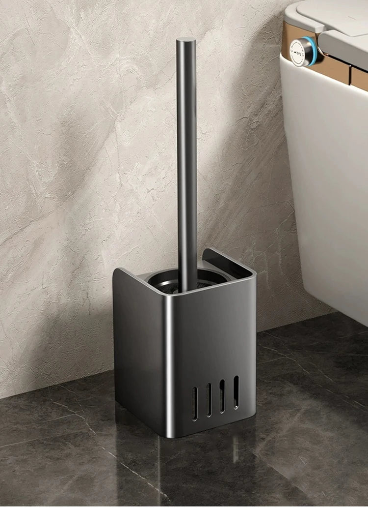 Badezimmer  Toilettenbürstenhalter  Reinigungswerkzeuge  Weltraumaluminium  An der Wand montiert  Kein Bohrer  Vertikal  Klobürste  Badezimmerzubehör