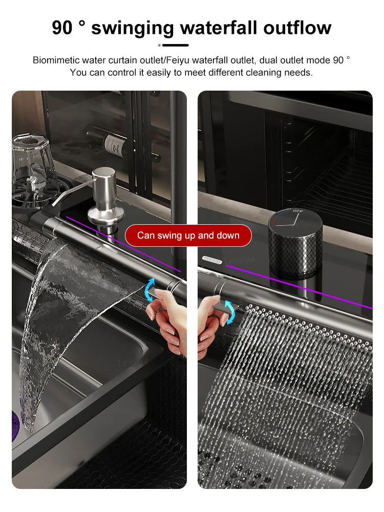 Küchenspüle aus Edelstahl mit Wasserfallprägung, digitales Waschbecken mit einem Schlitz, Waschtank für Wohnungen und Wohnungen