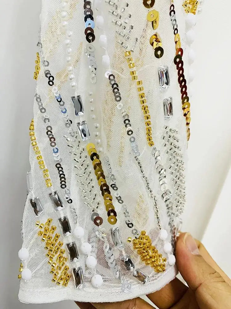 HIGH STREET Newest 2024 Designer Runway Fashion Women's Mesh Splicing Sequin Diamonds Beaded Jumpsuit.