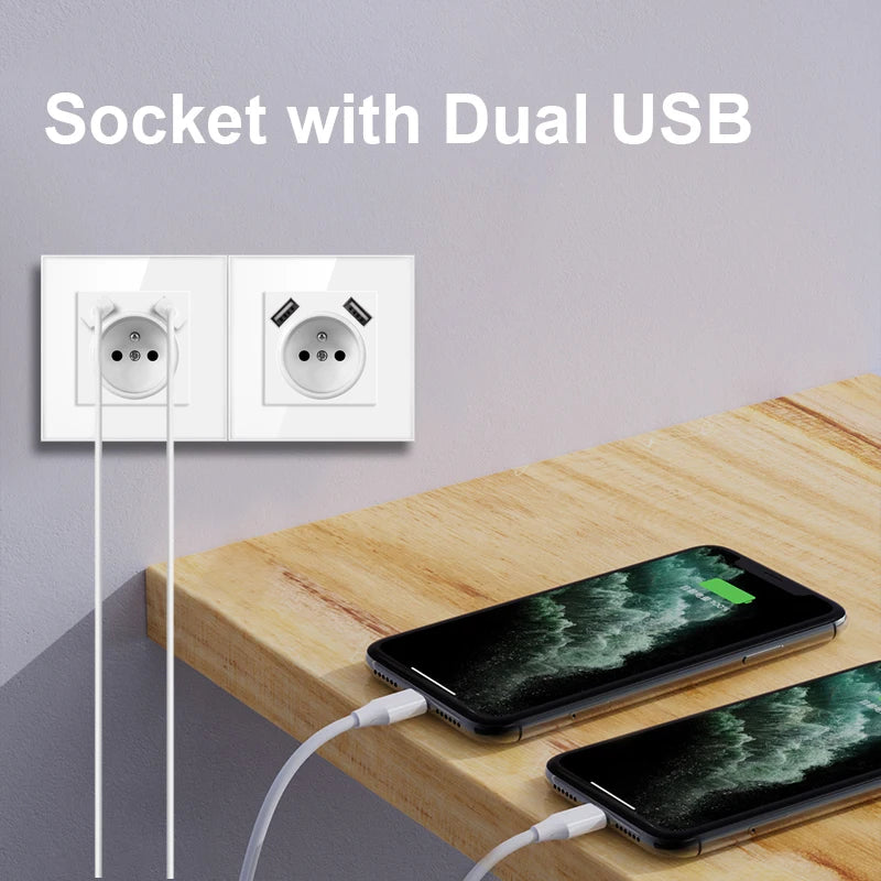 Nywp Französisch standard stecker, glas wallboard, Französisch netzteil, 16a 220V erdung buchse, kind schutz tür.