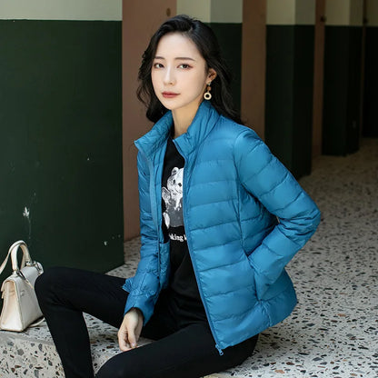 Winter Women's Light Down Hooded Jacket,Red Blue Khaki Green Available,European Size S-XXL,Women Coats.