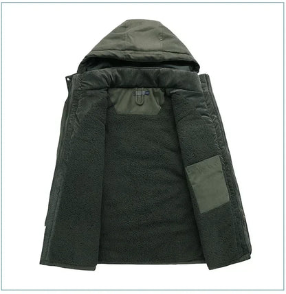 Men's Jacket WINTER USA SIZE Large SIZE Lamb Fleece JACKETS Hooded Cotton Thickened Multi Pocket Casual Mid length Coat.