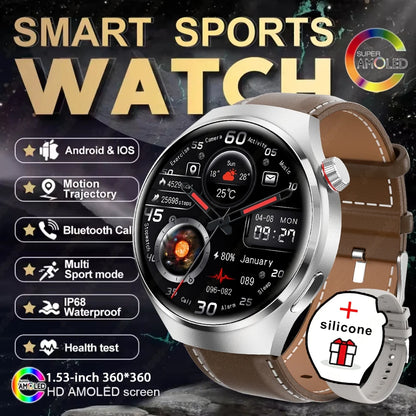 2025 New Watch 4 GT Series Smart Watch Men AMOLED Screen Heart Rate Health Monitoring Bluetooth Call Business Smartwatch Man