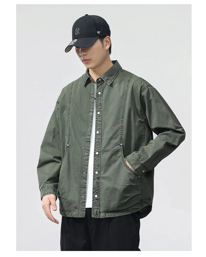 Autumn Fashion Vintage Shirt Style Jacket Men Streetwear Loose Casual Plus Size Washed Cotton Cargo Jacket Man Coat Outerwear.