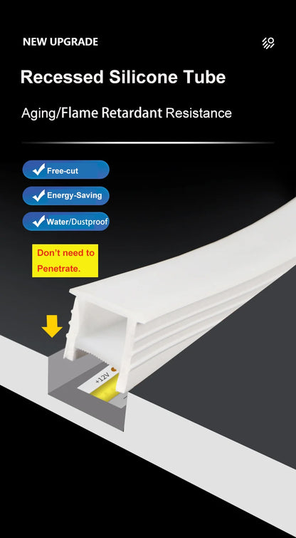 1-5M Recessed White Silicone Tube Border Led Neon Flexible Channel Holder Easy Install Waterproof Dustproof DIY Special-shaped.