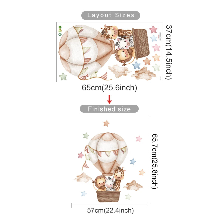 Cartoon Hot Air Balloon Animals Bear Rabbits Wall Stickers for Child Room Boy Room Decoration Nursery Baby Room Decoration Decal.