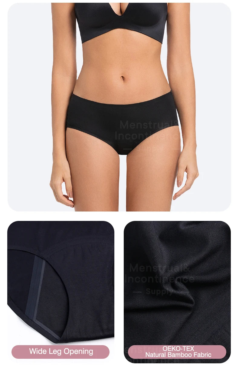 Women's Physiological Briefs Bamboo Fiber Super Absorption Mid-waist Menstrual Panties 4-Layer Leakproof    Protection.