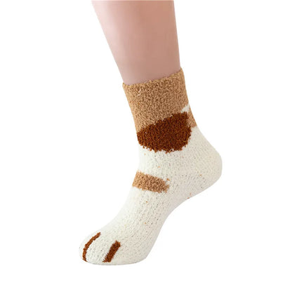 Women Winter Warm Fluffy Socks Cute Animal Claw Cat Paw Footprint Fuzzy Socks Female Thick Coral Fleece Home Floor Sleep Socks.