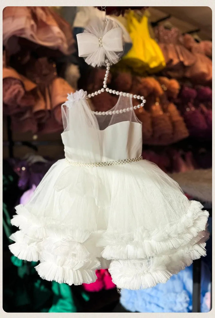 Formales Kleid für Kinder2025Neues weißes ärmelloses Prinzessinnenkleid im europäischen und amerikanischen Stil für Performance-Kostüme für kleine Mädchen.