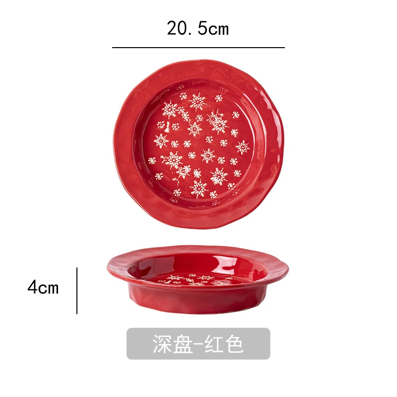 1PC Exquisite Christmas Tableware Ceramic Plates Fruit Salad Plates Breakfast Milk Mugs Household Kitchen Ceramic Noodle Bowls.