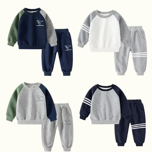 New Spring Autumn Children Clothes Set Color Patchwork Kids Boys Two-Piece Sets Children Boy Casual Tracksuit Outfits Tops Pants.
