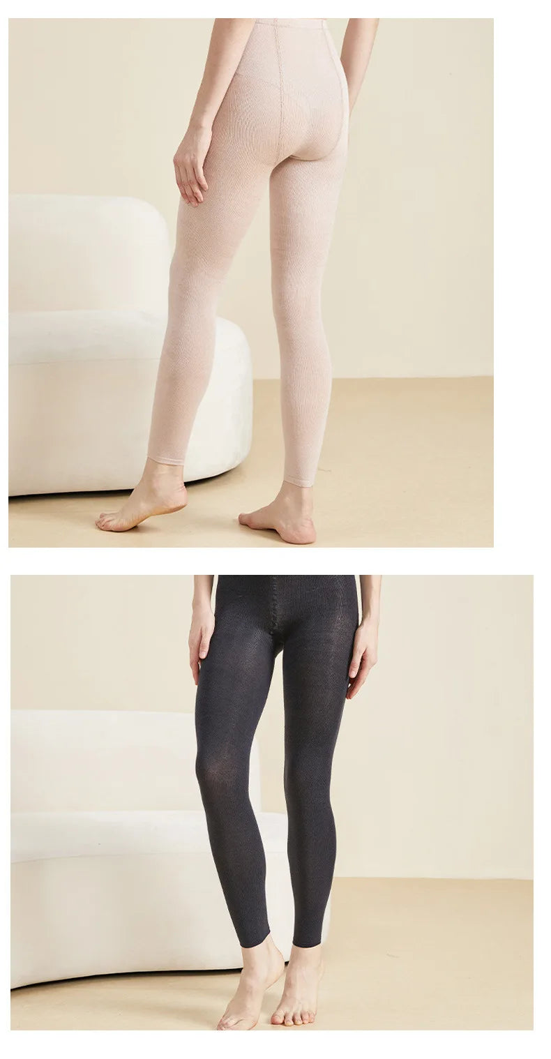 Women's Autumn and Winter Mulberry Silk Blend Tights Slim High Waist Skinny Anti-Hook Thick Warm Leggings Tights Stockings.