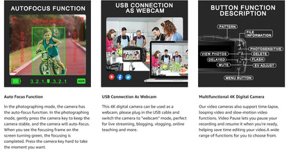 NBD 4K Digital Camera Ultra 48MP Camera Vlogging Camera with Wide Angle Lens 16X Digital Zoom 3.0 Inch Screen Camera.