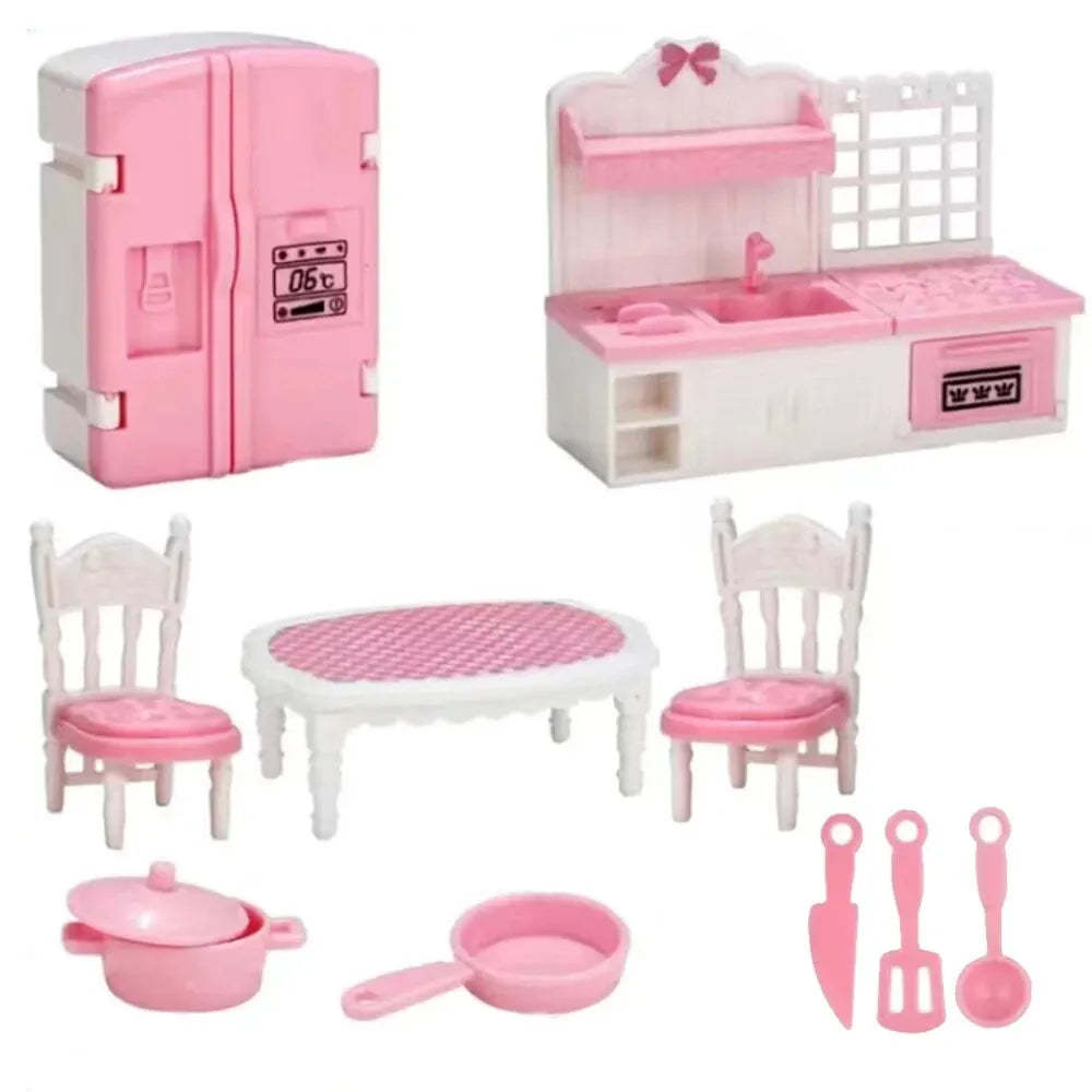 Hot Sale Cute Kawaii Pink 10 Items/Lot Miniature Dollhouse Furniture Accessory Kids Toys Kitchen Cooking Things For Girl Gifts.