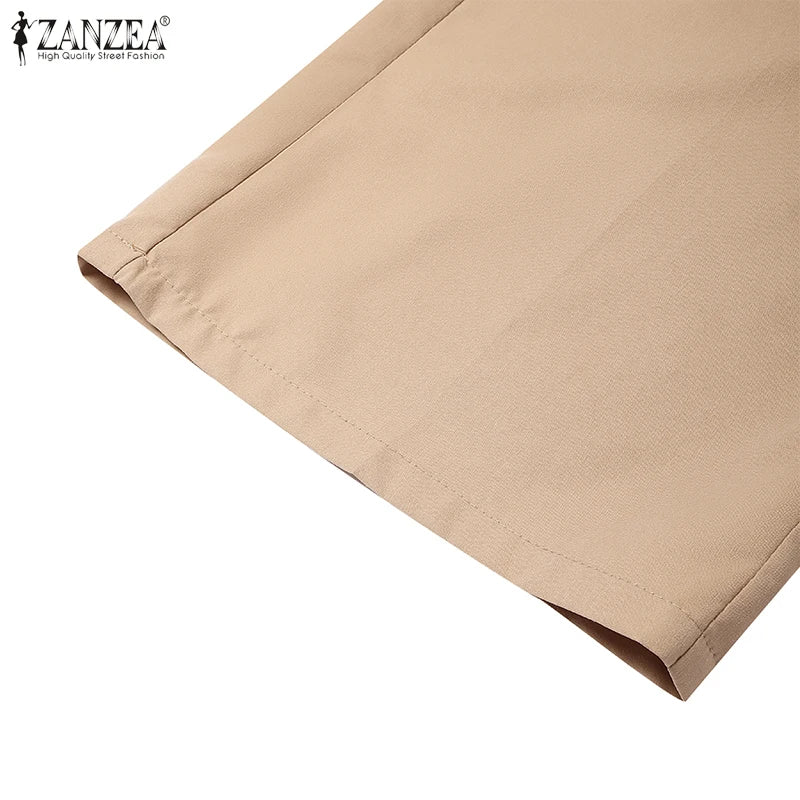 ZANZEA Street Fashion High Waist Jumpsuits Women Workwear Belt Rompers Solid Deep V Neck Elegant Office Lady Long Overalls