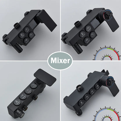 Black Thermostatic Shower Faucet Set For Bathroom Smart Display Hot Cold Water Mixer Tap Wall Mounted Rainfall System With Bidet