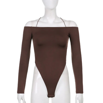 Sexy Bodysuit Y2K Long Sleeve Off Shoulder Strap Suspenders Backless Jumpsuits Party Clubwear Bodycon Casual Body Tops Women.