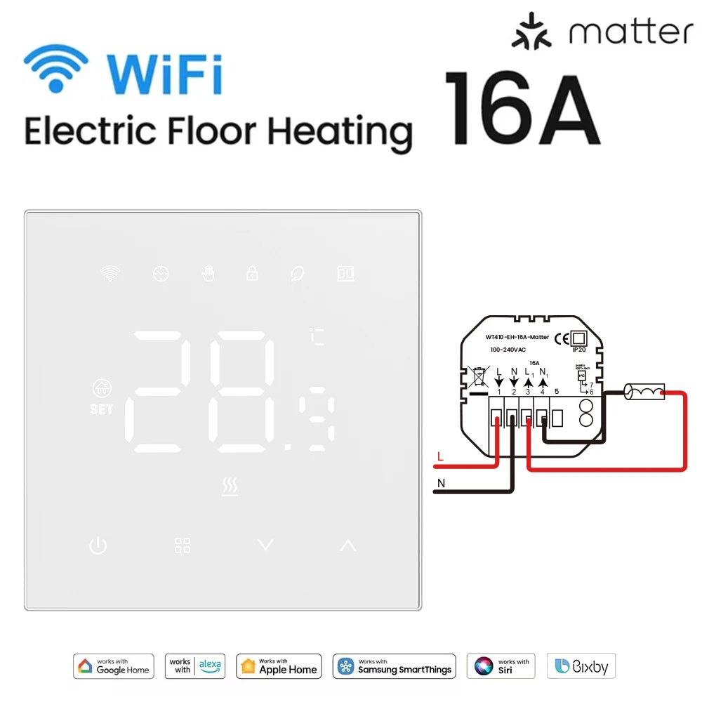 AVATTO Tuya WiFi Matter Smart Thermostat WaterGas Electric Floor Heating Temperature Controller For Alexa Google Apple HomeKit