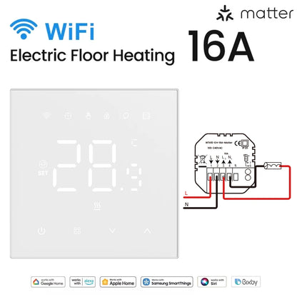AVATTO Tuya WiFi Matter Smart Thermostat WaterGas Electric Floor Heating Temperature Controller For Alexa Google Apple HomeKit