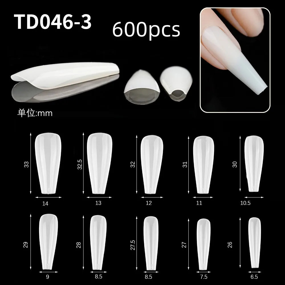 600Pcs Extra Long Hawk Curved Nail Tips Half Cover Eagle Claw Curve False Nails Extension 10 Sizes Bag Packaging for Art Salon *.