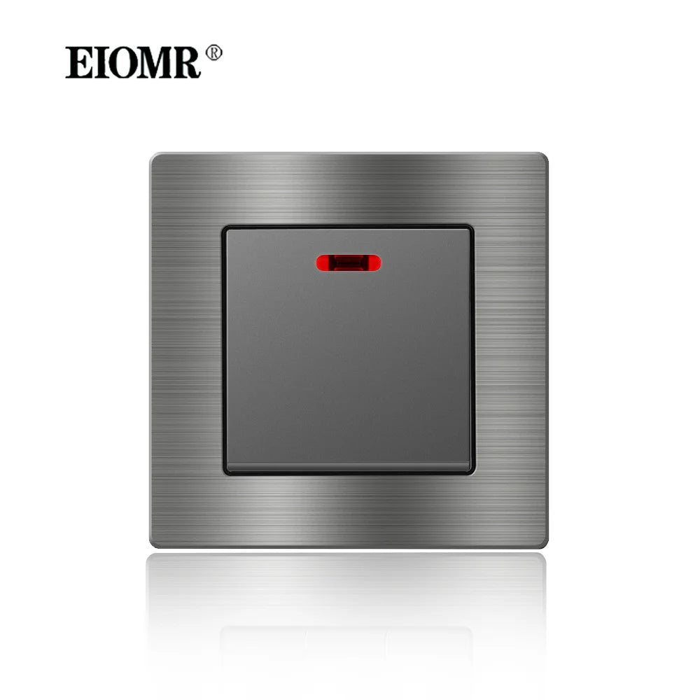 EIOMR Frankreich Standard-Steckdose, graue Aluminiumlegierung, Lichtschalter, RJ45, Fernseher, 220 V, 16 A, Wandsteckdosen für Haushaltsgeräte