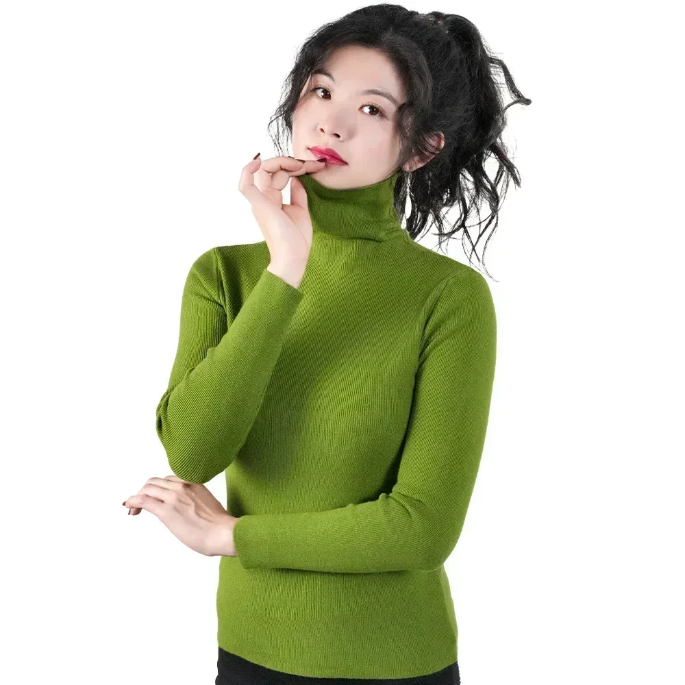 Frauen Pullover Winter Warm Hohe Kragen Strickwaren Langarm Schlank Jumper Frau Thermische Tops Kleidung Pullover Rollkragen Pullover.