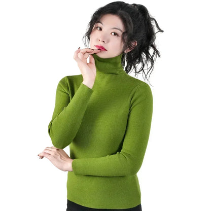 Frauen Pullover Winter Warm Hohe Kragen Strickwaren Langarm Schlank Jumper Frau Thermische Tops Kleidung Pullover Rollkragen Pullover.
