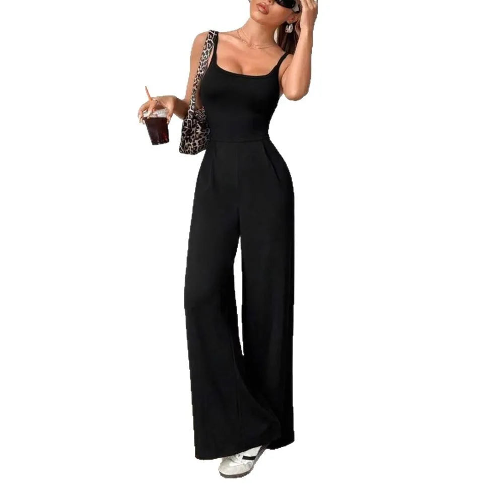 Women Sexy Jumpsuits Backless Suspenders Rompers One Piece Overalls Sleeveless Wide Leg Pants Solid Streetwear Summer.