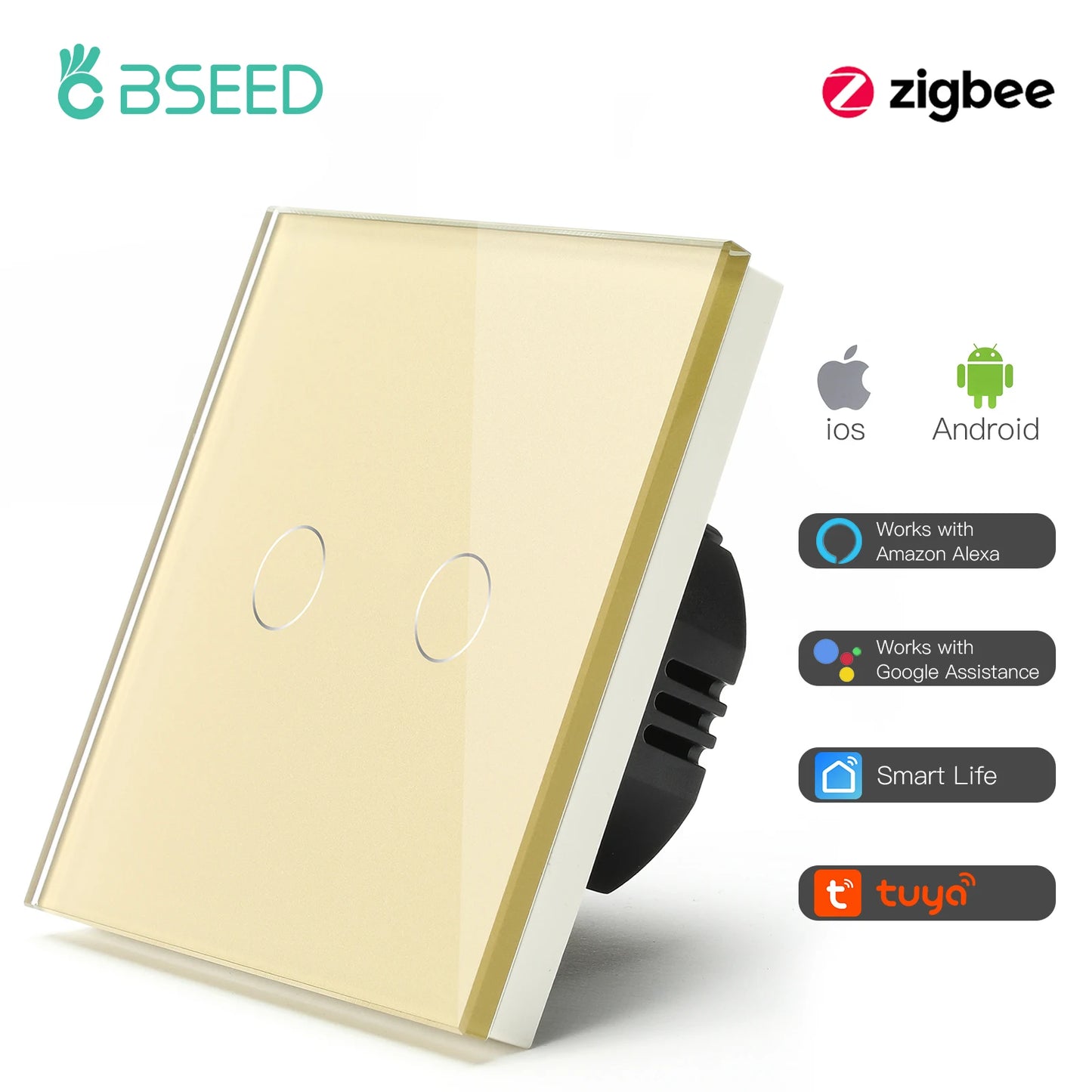BSEED Smart Zigbee Schalter 1/2/3Gang 1Way Intelligente Touch Licht Schalter Wand Sensor Schalter Tuya Smart leben Google Alexa.